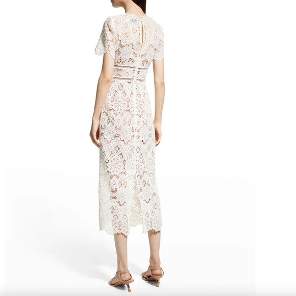 NWT $540 Self-Portrait Floral Guipure Midi Dress in Ivory - sizes 2 and 10! - Picture 4 of 7